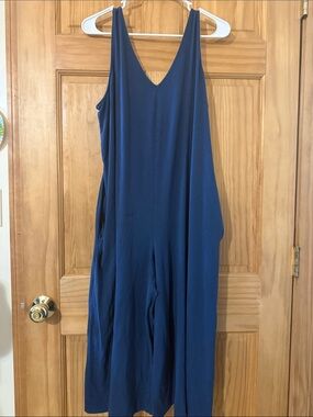 AnyBody Deep V-Neck Navy Maxi Jumpsuit
